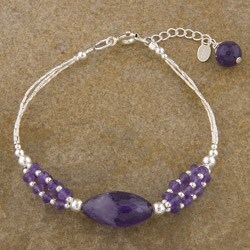 Sterling Silver Amethyst Beaded Bracelet (Thailand)