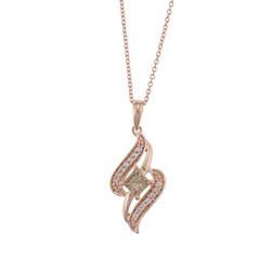 14k Pink Gold 5/8ct TDW Champagne and White Diamond Necklace (G-H, I2)