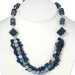 Sterling Silver Sodalite, Lapis and Doumodorite Strands Necklace (USA)