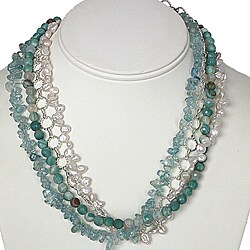 Aquamarine, Amazonite and Keshi Pearl Multi-strand Necklace (6mm) (USA)