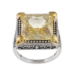 14k Gold and Silver Yellow Cubic Zirconia and Marcasite Ring