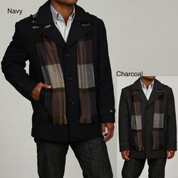 Overstock Coupons Overstock.com Codes London Fog Men's Wool Blend Pea Coat with Scarf FINAL SALE