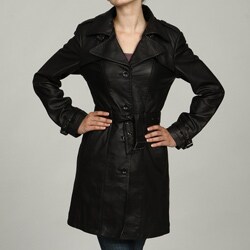 Izod Women's Plus Size Black Leather Trench Coat