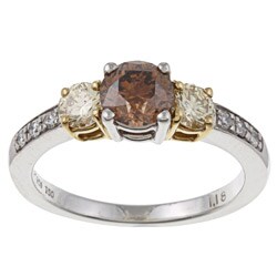 Platinum and 18k Gold 1 1/2ct TDW Brown and Yellow Diamond Ring yellow diamond rings