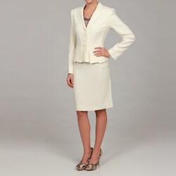 Tahari ASL Women's Herringbone Pleated Peplum Skirt Suit