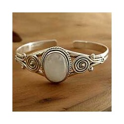 Sterling Silver 'Morning Magic' Moonstone Cuff Bracelet (India)
