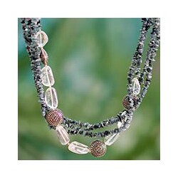 Sterling Silver 'Sumptuous Blue' Sodalite and Quartz Necklace (India)
