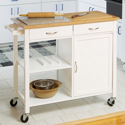 Dual Top Kitchen Island with Granite Top Surface, Shelves