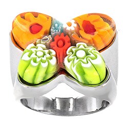 Stainless Steel Multicolored Glass Cocktail Ring