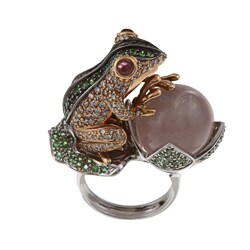 18k Gold 2 1/4ct TDW Diamond, Tsavorite and Tourmaline Frog Estate Ring (I-J, SI1-SI2)
