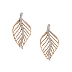 La Preciosa Sterling Silver and Rose Gold Cubic Zirconia Leaf Earrings