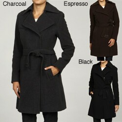 Cole Haan Women's Wool Cashmere Leather Trim Belted Coat