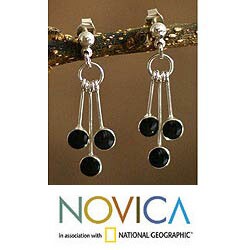 Sterling Silver 'Midnight Rain' Obsidian Earrings (Peru)