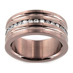Brown Stainless Steel Men's Cubic Zirconia Eternity Band