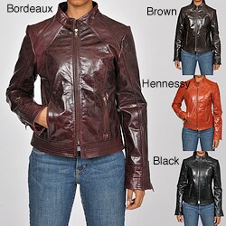 Knoles & Carter Women's Plus Size Leather Perforated Moto Jacket