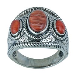 Southwest Moon Sterling Silver Spiney Oyster and Sponge Coral Ring