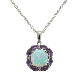 Jenne Gemstone Silvertone Amethyst and Opal Necklace