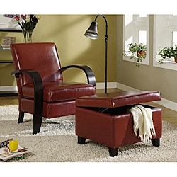 Burgundy Bonded Leather Chair and Storage Ottoman