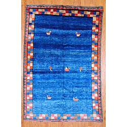 Persian Hand-Knotted Gabbeh Blue and Red Wool Rug (6'5 x 9'5)