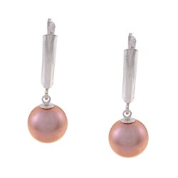 DaVonna Sterling Silver FW Pink Pearl Earrings (8-9mm)