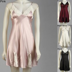 Alexander Del Rossa Silk Lace Trim Chemise Nightgown