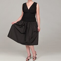 AA Studios Women's Plus Size Black Wrap Shirred Dress