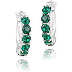 Icz Stonez Rhodium-plated Emerald Green Crystal Hoop Earrings