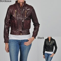 Knoles & Carter Women's Plus Size Leather Smocked Waist Cropped Jacket