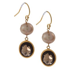 Zoe B 14k Gold over Silver Pearl and Smokey Quartz Earrings (9.5-10mm)
