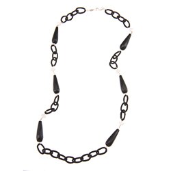 Zoe B Sterling Silver Onyx, Moonstone and Silk Link Necklace