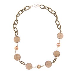 Zoe B Sterling Silver Champagne Pearl and Smokey Quartz Necklace (8.5-9mm)