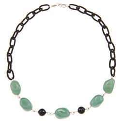 Zoe B Sterling Silver Onyx, Aventurine and Silk Link Necklace