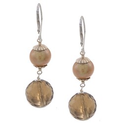 Zoe B Sterling Silver Champagne FW Pearl and Smokey Quartz Earrings