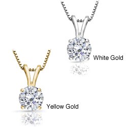 14k Gold 1ct TDW Round Diamond Solitaire Necklace (J-K, I1) diamond solitaire necklace