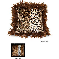Animal Print Microplush Pillow With Feather Trim