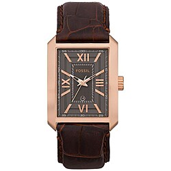 Fossil Men's 'Roman' Leather Strap Rose-tone Watch