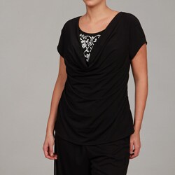 Harve Benard Women's Plus Size Black/ White Beaded Top
