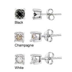 Sterling Silver White, Black, And Brown 2/5ct TDW Diamond Stud Earrings (Set of 3)