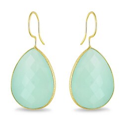 Goldtone Sea Green Chalcedony Dangle Earrings (30ct TGW)