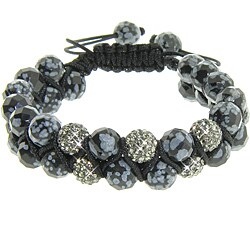 Eternally Haute Obsidian Gemstone and Grey Crystal Friendship Macrame Bracelet