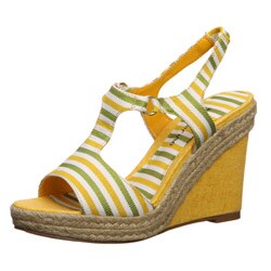 Ann Marino Women's 'Jackel' Yellow Striped Espadrille Wedge Sandals