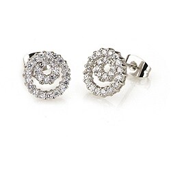 Sterling Silver Clear Cubic Zirconia Double Circle Swirl Earrings