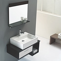 Solid Oak Black and White 31-inch Ceramic Bathroom Vanity