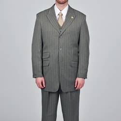 Stacy Adams Men's Grey Striped 3-button Vested Suit