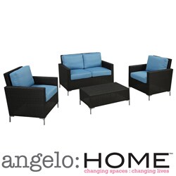 angelo: HOME Napa Springs Ocean Blue 4 Piece Indoor/Outdoor Wicker Furniture Set