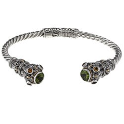 18k Gold and Sterling Silver Peridot and Citrine Cuff Bracelet