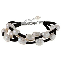 Nanni Freshwater Pearl and Black Suede Bracelet (9-10mm)