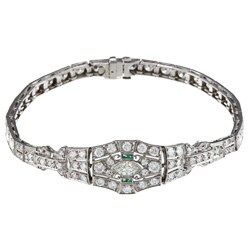 Platinum 5ct TDW Diamond and Emerald Deco Estate Bracelet (I-J, VS1-VS2) platinum bracelet