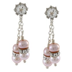 Tacori Bridal Evening Sterling Silver Pink Pearl, White Topaz Dangle Earrings
