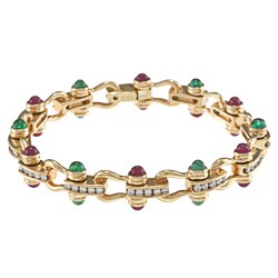 14k Gold Emerald, Ruby and 1 4/5ct TDW Diamond Estate Bracelet (G-H, VS1-VS2)